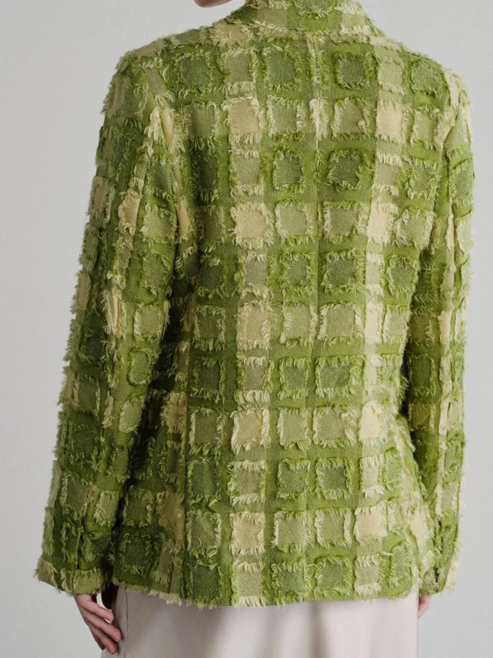 Green Elegant Women's Textured Peak Lapel Slim Tweed Blazer